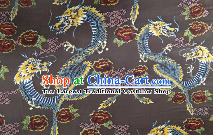 Chinese Traditional Dragon Peony Pattern Brown Silk Fabric Mulberry Silk Fabric Hanfu Dress Material