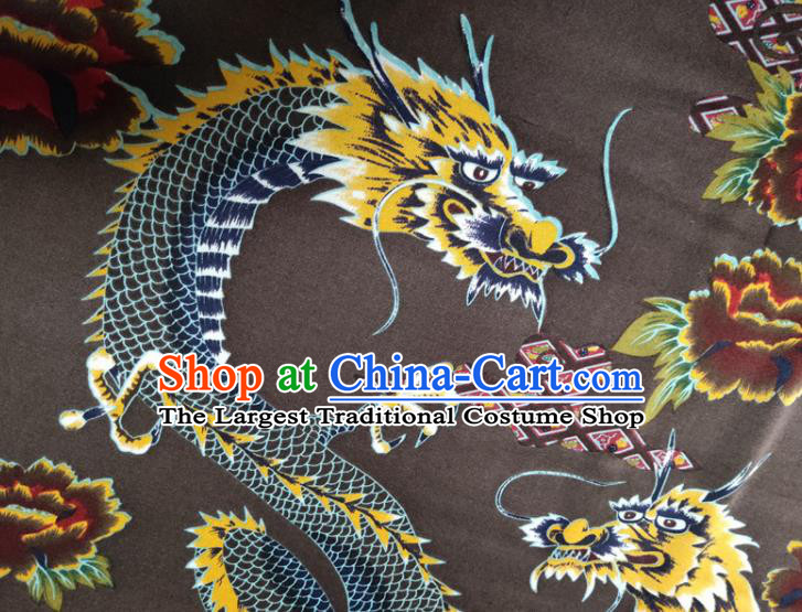 Chinese Traditional Dragon Peony Pattern Brown Silk Fabric Mulberry Silk Fabric Hanfu Dress Material