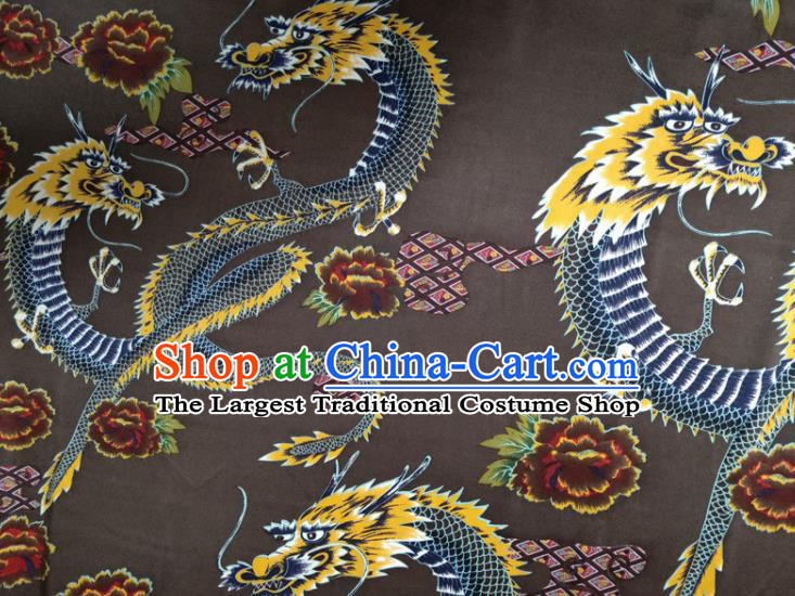 Chinese Traditional Dragon Peony Pattern Brown Silk Fabric Mulberry Silk Fabric Hanfu Dress Material