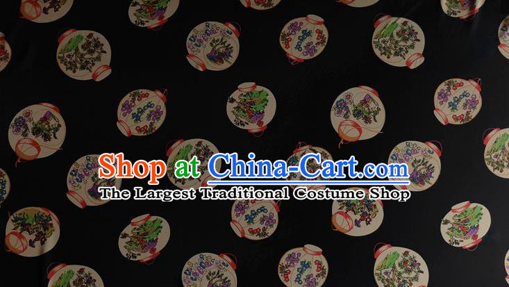Chinese Traditional Lanterns Pattern Black Silk Fabric Mulberry Silk Fabric Hanfu Dress Material
