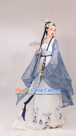 Chinese Ancient Goddess Embroidered Dress Traditional Tang Dynasty Royal Princess Costume for Women
