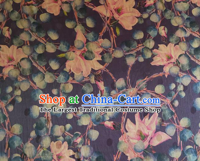 Chinese Traditional Water Lily Pattern Deep Purple Silk Fabric Mulberry Silk Fabric Hanfu Dress Material