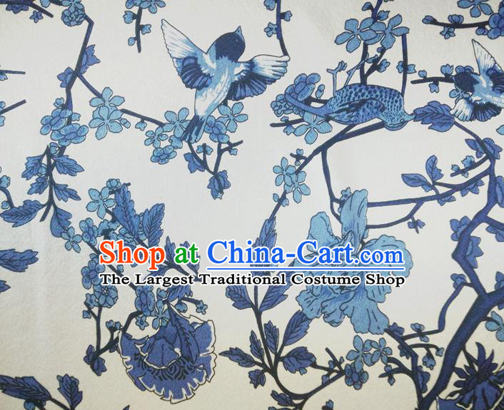 Chinese Traditional Blue Flowers Pattern Silk Fabric Mulberry Silk Fabric Hanfu Dress Material
