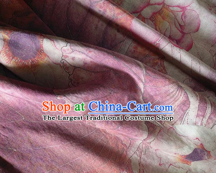 Chinese Traditional Lotus Pattern Deep Pink Silk Fabric Mulberry Silk Fabric Hanfu Dress Material