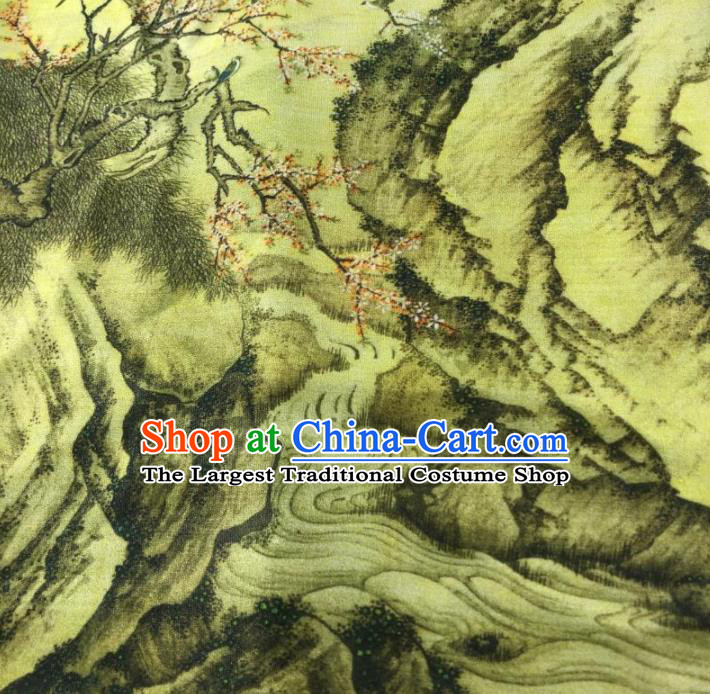 Chinese Traditional Classical Peach Blossom Pattern Green Flax Fabric Silk Fabric Hanfu Dress Material