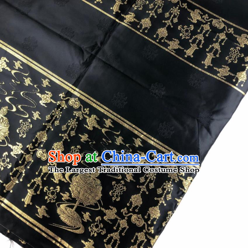 Chinese Traditional Censer Pattern Black Brocade Hanfu Fabric Silk Fabric Hanfu Dress Material