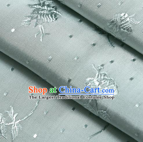 Chinese Traditional Classical Flowers Pattern Blue Cotton Fabric Imitation Silk Fabric Hanfu Dress Material