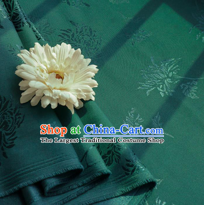 Chinese Traditional Chrysanthemum Pattern Atrovirens Satin Hanfu Fabric Silk Fabric Hanfu Dress Material