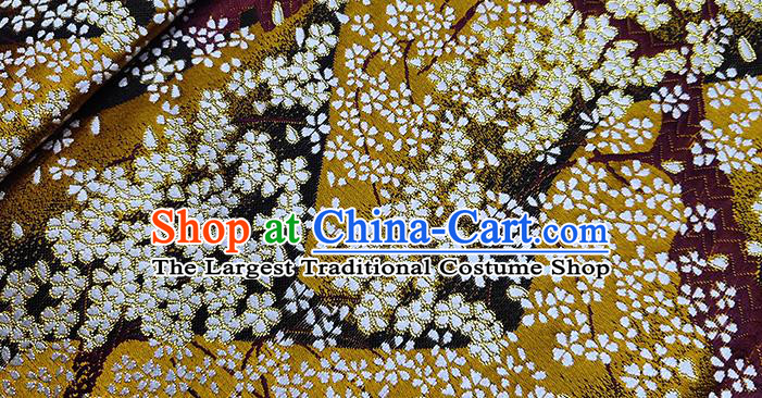 Japanese Traditional Sakura Pattern Kimono Ginger Brocade Fabric Tapestry Satin Fabric Nishijin Material