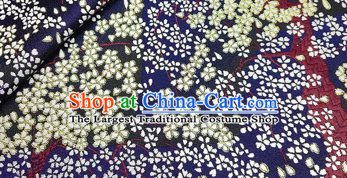 Japanese Traditional Sakura Pattern Kimono Navy Brocade Fabric Tapestry Satin Fabric Nishijin Material