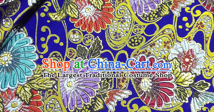 Japanese Traditional Sunflowers Pattern Kimono Royalblue Brocade Fabric Tapestry Satin Fabric Nishijin Material