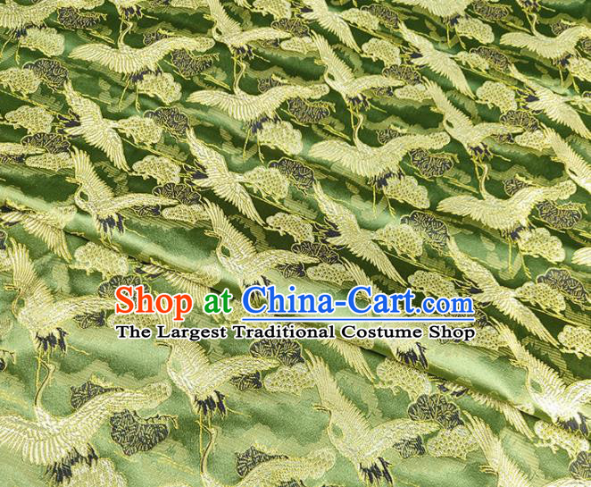 Chinese Traditional Classical Cranes Pattern Light Green Brocade Fabric Silk Satin Fabric Tang Suit Material