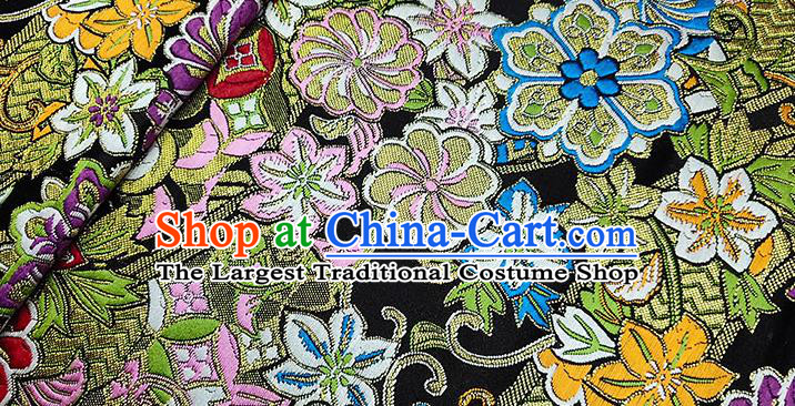 Japanese Traditional Pattern Atrovirens Kimono Black Brocade Fabric Tapestry Satin Fabric Nishijin Material