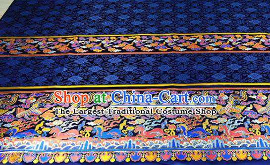 Chinese Traditional Phoenix Horse Pattern Navy Brocade Fabric Silk Satin Fabric Hanfu Material