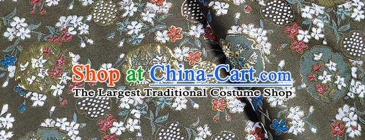 Japanese Traditional Carnations Pattern Kimono Army Green Brocade Fabric Tapestry Satin Fabric Nishijin Material