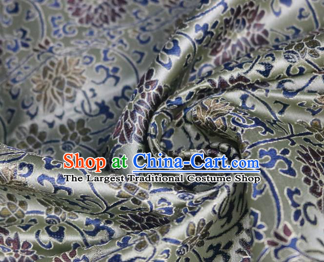 Chinese Traditional Twine Lotus Pattern Grey Brocade Fabric Silk Satin Fabric Hanfu Material