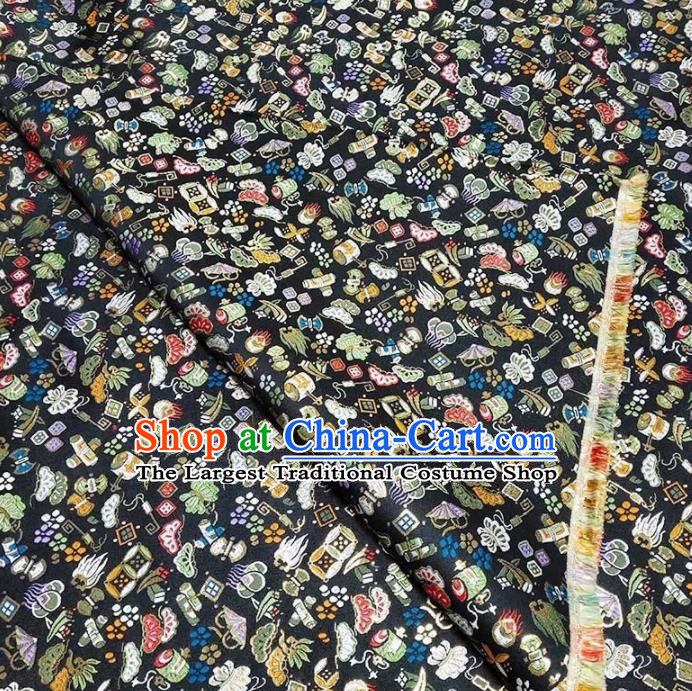 Japanese Traditional Gems Pattern Kimono Black Brocade Fabric Tapestry Satin Fabric Nishijin Material