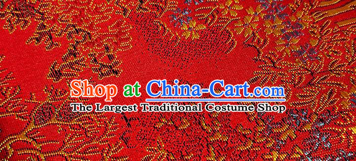 Chinese Traditional Scenery Pattern Red Brocade Fabric Silk Satin Fabric Hanfu Material