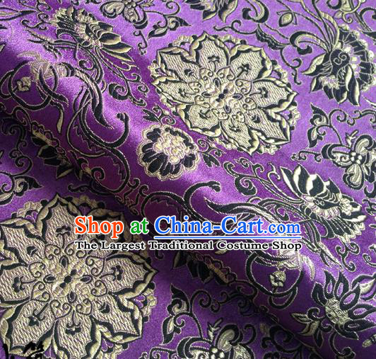 Chinese Traditional Lotus Pattern Purple Brocade Fabric Silk Tapestry Satin Fabric Hanfu Material