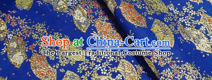 Japanese Traditional Sakura Fan Pattern Kimono Royalblue Brocade Fabric Tapestry Satin Fabric Nishijin Material