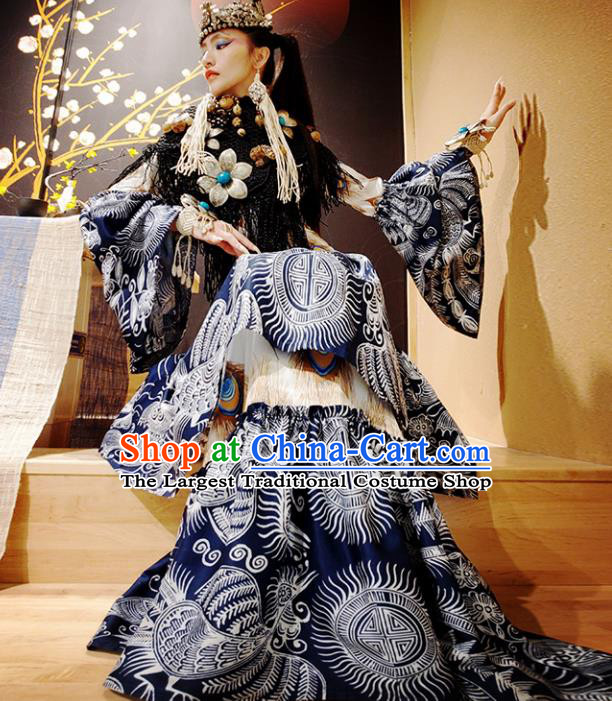 Chinese Traditional National Batik Dress Tang Suit Mandarin Sleeve Dress for Women