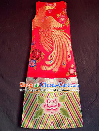 Chinese Traditional National Red Brocade Qipao Dress Tang Suit Cheongsam Costume for Women