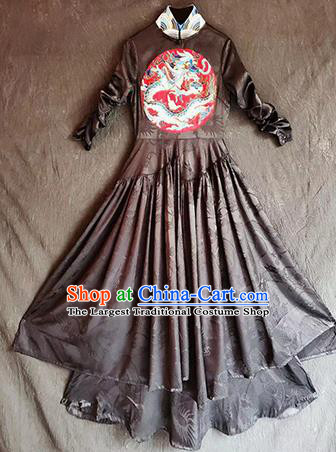 Chinese Traditional National Embroidered Black Qipao Dress Tang Suit Cheongsam Costume for Women
