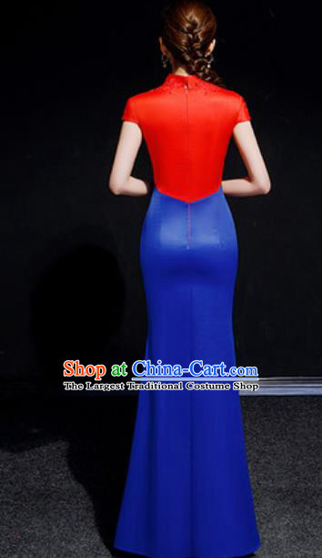Chinese Compere National Embroidered Royalblue Qipao Dress Traditional Cheongsam Costume for Women