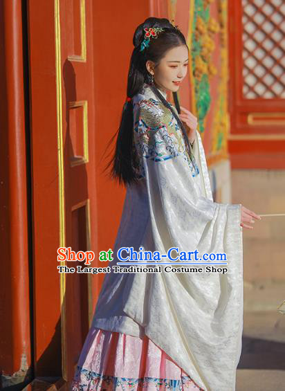 Chinese Ming Dynasty Patrician Lady White Blouse and Skirt Traditional Ancient Court Princess Costumes for Women