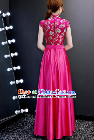 Chinese Traditional Rosy Qipao Dress Compere Cheongsam Costume for Women