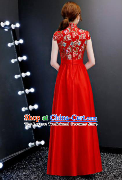 Chinese Traditional Red Qipao Dress Compere Cheongsam Costume for Women