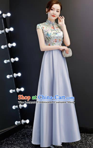 Chinese Traditional Grey Qipao Dress Compere Cheongsam Costume for Women