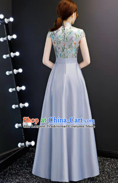 Chinese Traditional Grey Qipao Dress Compere Cheongsam Costume for Women