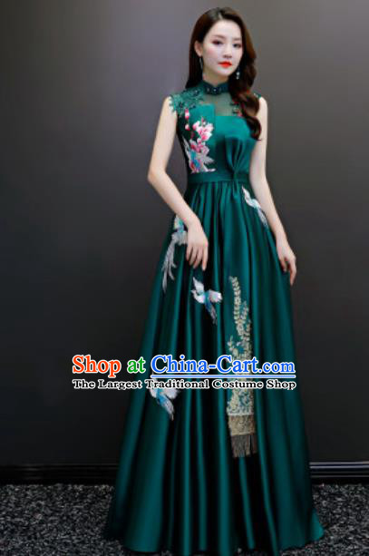 Top Compere Catwalks Embroidered Deep Green Full Dress Evening Party Costume for Women
