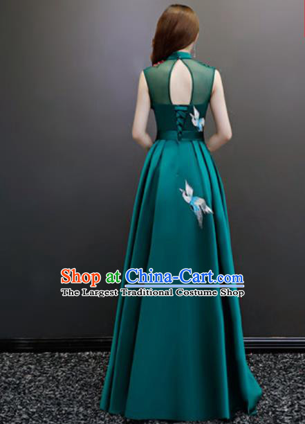Top Compere Catwalks Embroidered Deep Green Full Dress Evening Party Costume for Women