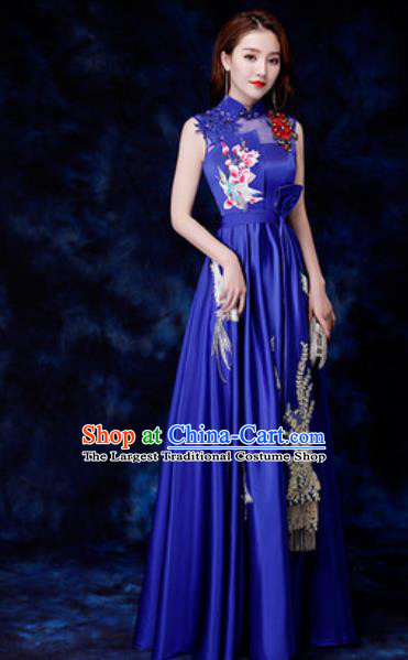 Chinese Traditional Chorus Royalblue Qipao Dress Compere Cheongsam Costume for Women