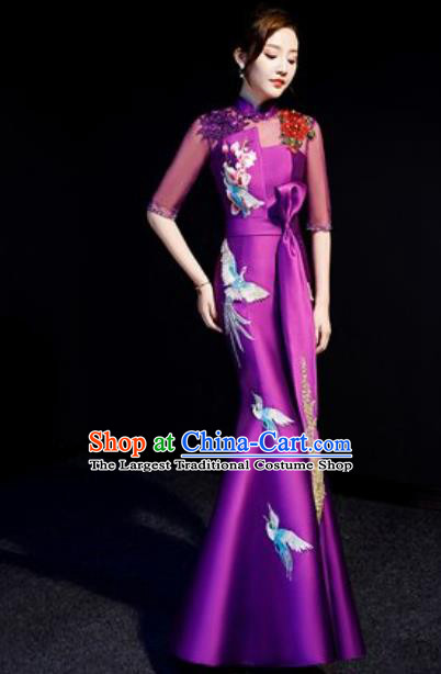 Top Compere Embroidered Purple Full Dress Evening Party Costume for Women