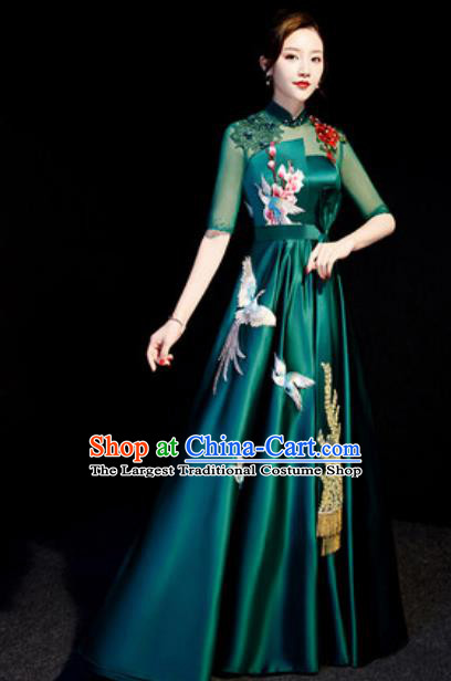 Top Compere Embroidered Phoenix Green Full Dress Evening Party Costume for Women
