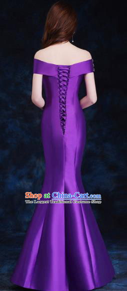Top Compere Catwalks Embroidered Purple Full Dress Evening Party Compere Costume for Women