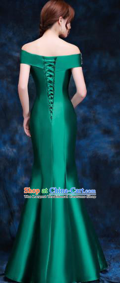 Top Compere Catwalks Embroidered Green Full Dress Evening Party Compere Costume for Women