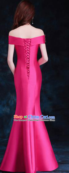 Top Compere Catwalks Embroidered Rosy Full Dress Evening Party Compere Costume for Women