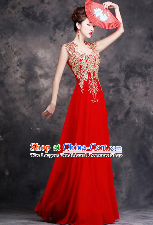 Top Compere Catwalks Chorus Red Full Dress Evening Party Compere Costume for Women