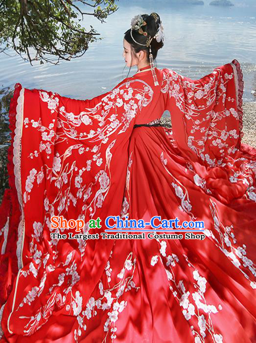 Chinese Tang Dynasty Princess Wedding Red Embroidered Dress Traditional Ancient Goddess Costumes for Women