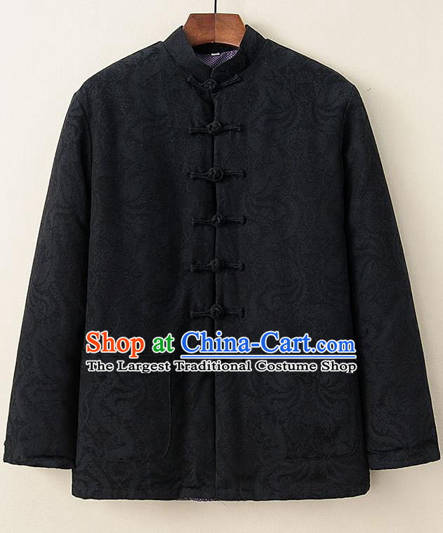 Chinese National Tang Suit Black Cotton Padded Coat Traditional Tai Chi Jacket Costumes for Women