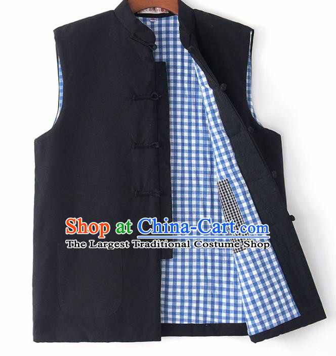 Chinese National Tang Suit Black Vest Traditional Martial Arts Waistcoat Costumes for Men