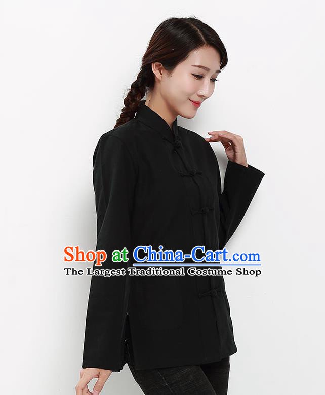 Chinese National Tang Suit Black Blouse Traditional Martial Arts Shirt Costumes for Women