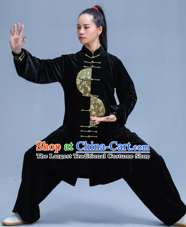 Chinese Traditional Kung Fu Black Velvet Garment Outfits Martial Arts Stage Show Costumes for Women