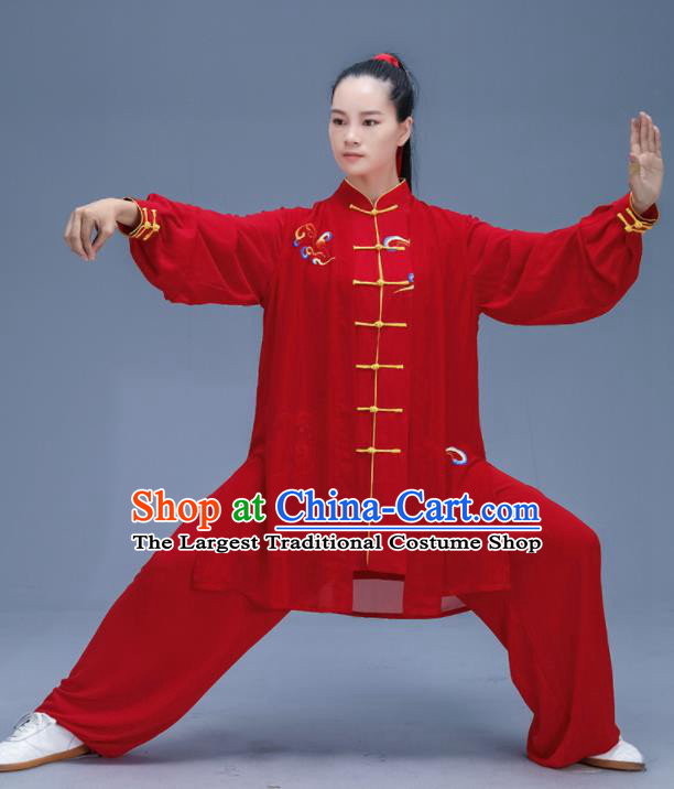 Chinese Traditional Kung Fu Embroidered Cloud Red Garment Outfits Martial Arts Stage Show Costumes for Women
