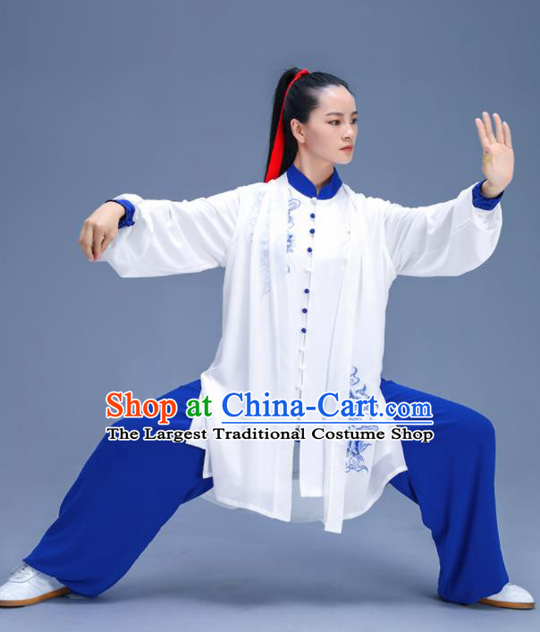 Chinese Traditional Kung Fu Training Embroidered Peony White Garment Outfits Martial Arts Stage Show Costumes for Women