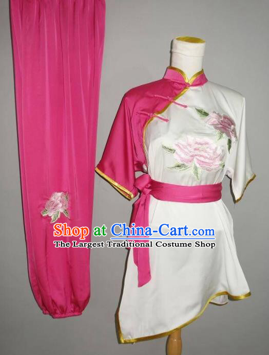 Chinese Tai Chi Embroidered Peony Garment Outfits Traditional Kung Fu Martial Arts Training Costumes for Women